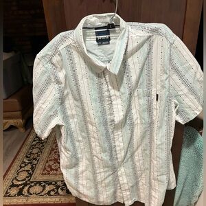 Prana White and Blue Casual Button Down Shirt